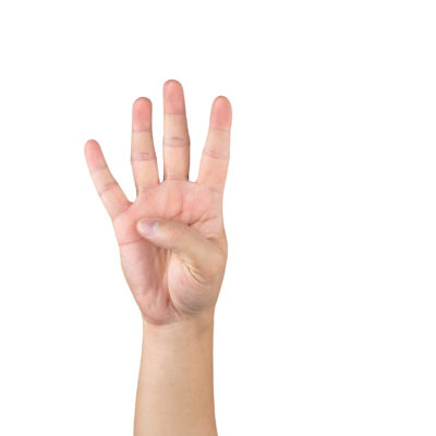 Asian Hand Shows And Counts 4 Finger On Isolated White Background With Clipping Path Asian Hand Shows And Counts 4 Finger On Isolated White Background With Clipping Path