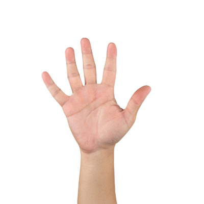 Asian Hand Shows And Counts 5 Finger On Isolated White Background With Clipping Path Asian Hand Shows And Counts 5 Finger On Isolated White Background With Clipping Path